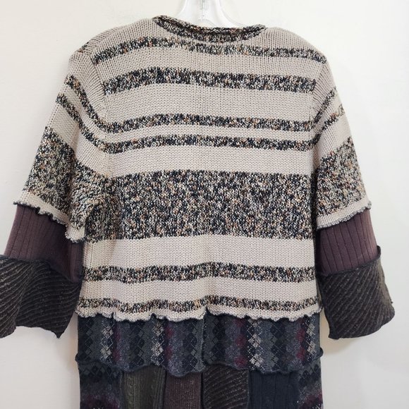 Magpie 1/2 button long boho patchwork duster sweater 3/4" sleeves woman's L/XL - Picture 6 of 11